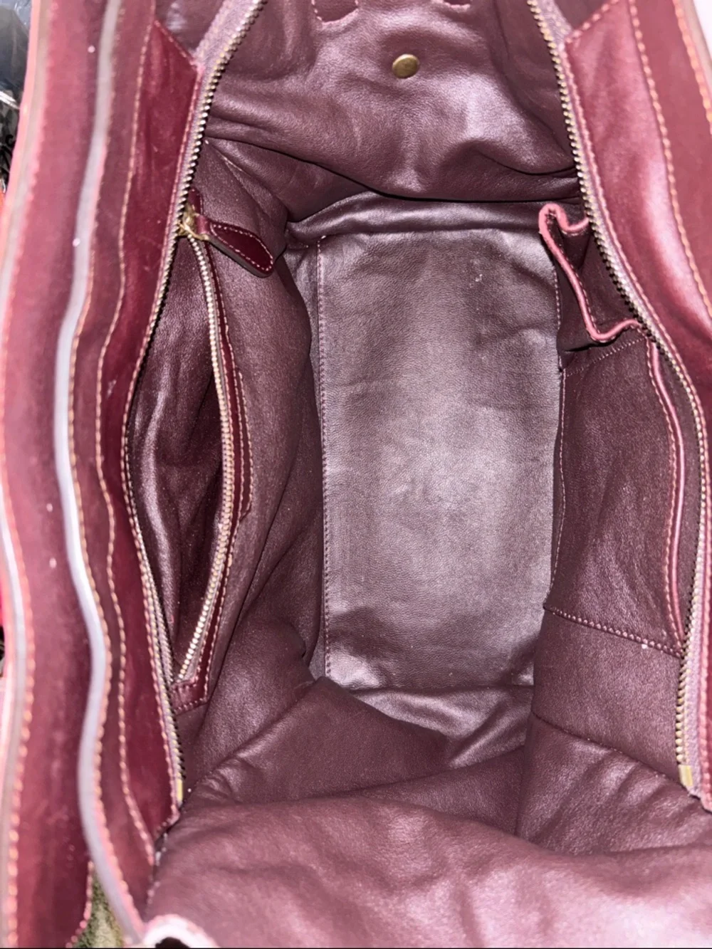 Celine Beige Canvas Tote with Burgundy and Dark Brown Leather Trim - Picture 4 of 10